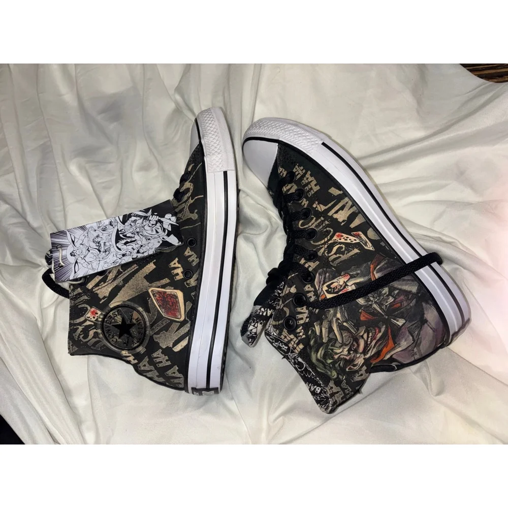 RARE New Converse X DC Joker Cosplay Grunge Graphic High Top Sneakers Womens 8.5 - Picture 13 of 14